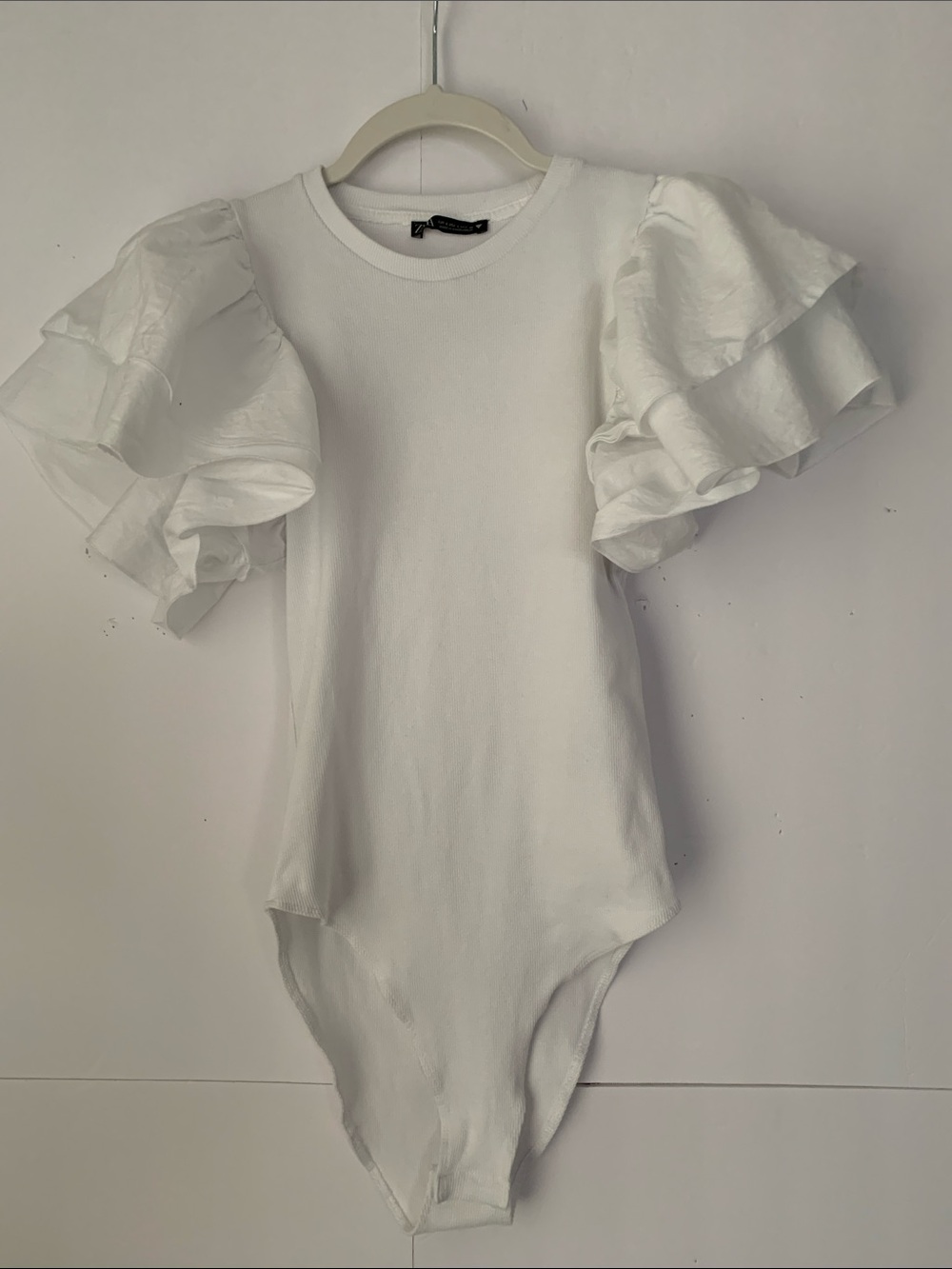 Zara Girls White Puff-Sleeve One-Piece Bodysuit Size L